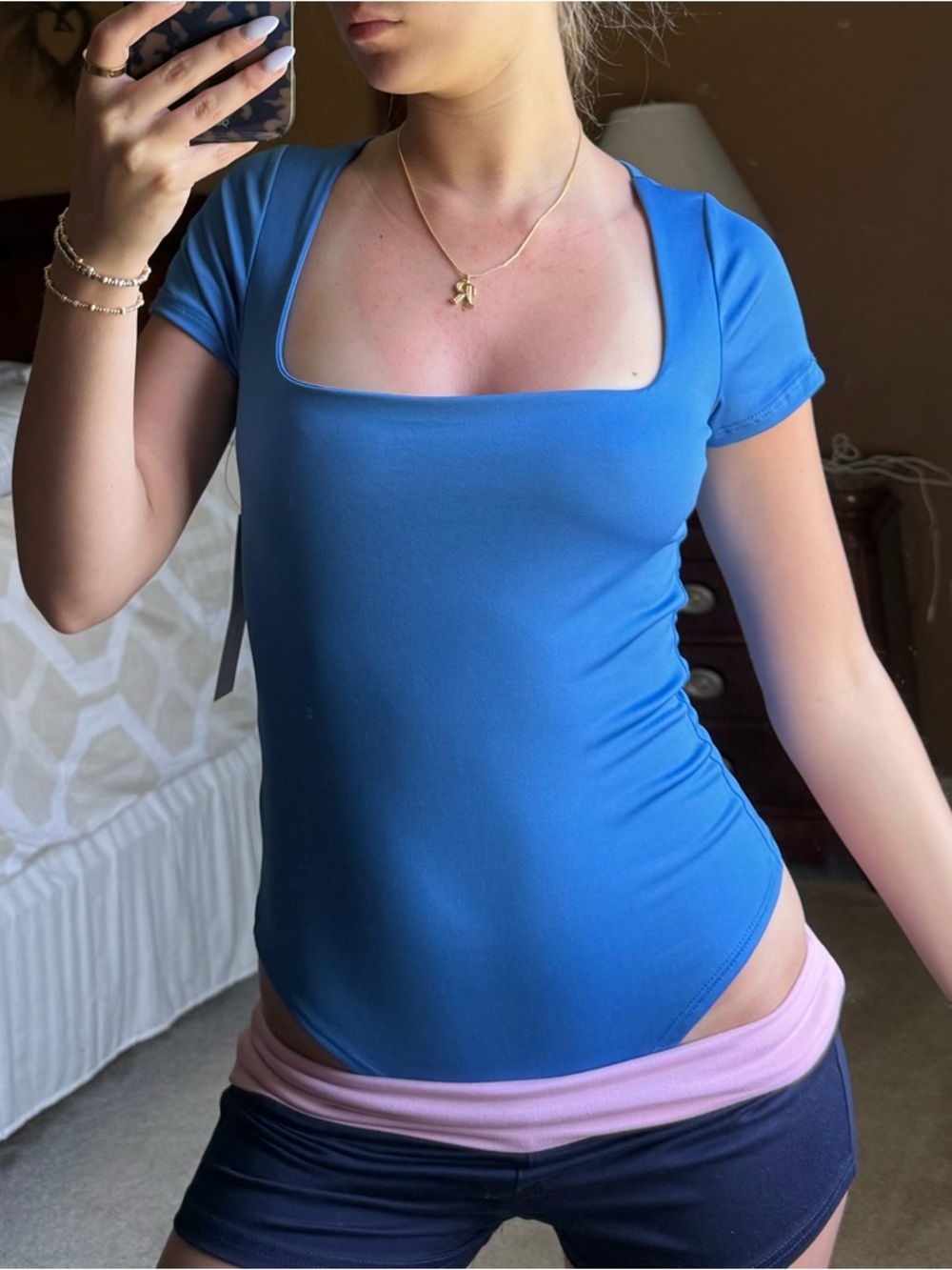 Square-Neck Short Sleeve Tee in Blue